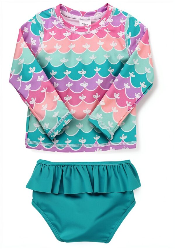 Baby Girls UPF 50 Long Sleeve Rash Guard Swimsuit Set-1