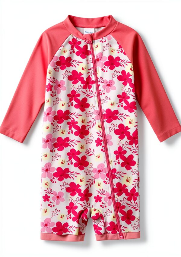 Baby Girls UPF 50+ Sunsuit Swimwear Soft Fabric Full Zipper-0