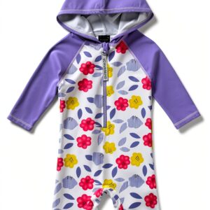 Baby Girls UPF 50 Sunsuit Hoodie Full Zip Swimwear-0