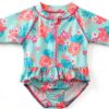 Baby Girl Swimwear Sunsuit Floral Design Short Sleeve-0