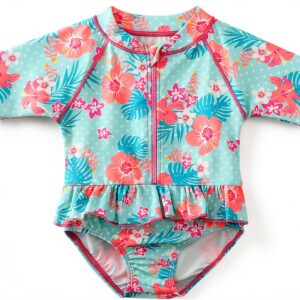 Baby Girl Swimwear Sunsuit Floral Design Short Sleeve-0