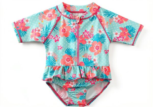 Baby Girl Swimwear Sunsuit Floral Design Short Sleeve-0