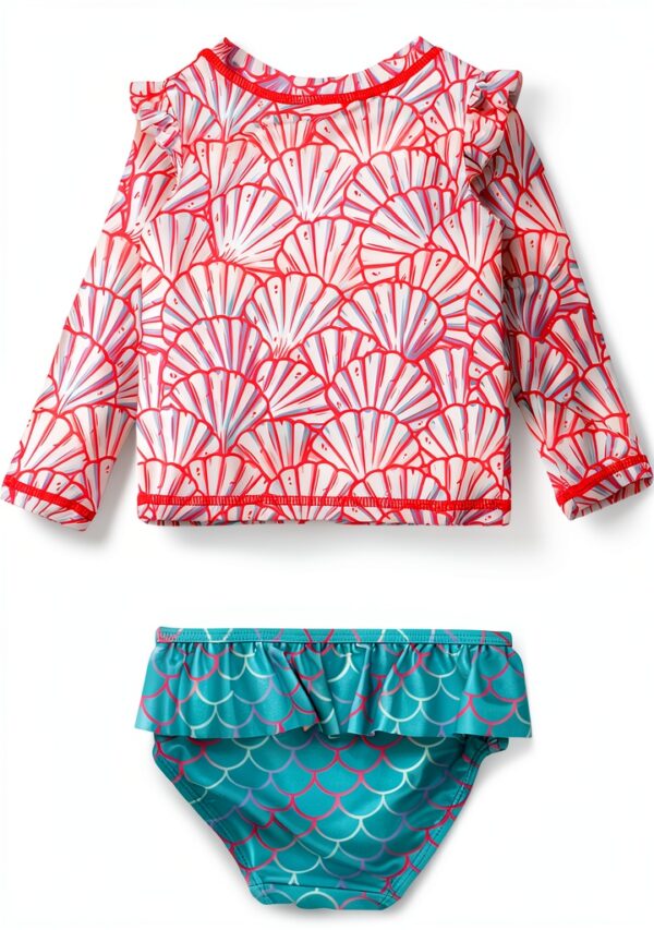 RuffleButts Skirted Long Sleeve Rash Guard Bikini Set-1