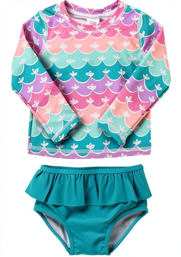 Brand Girls UPF 50 Long Sleeve Ruffle Swimsuit Set-0