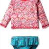 RuffleButts Skirted Long Sleeve Rash Guard Bikini Set-0