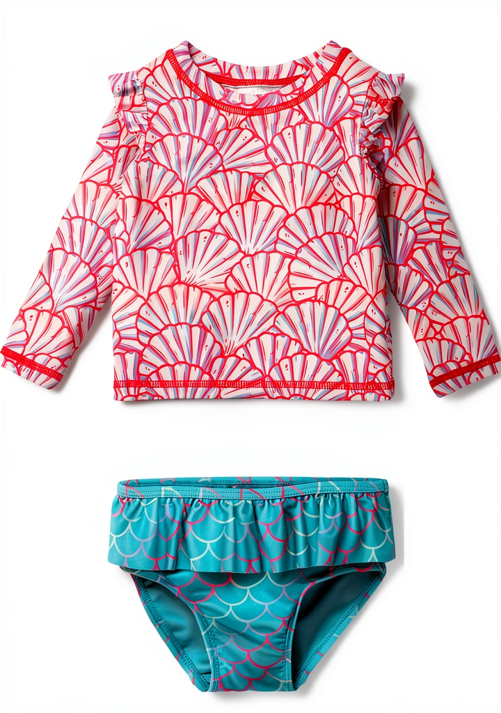 RuffleButts skirted rash guard set on a baby girl at the beach